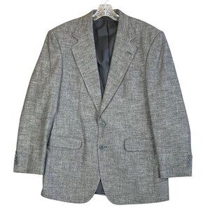 Haggar Mens 40L Blazer Sport Coat Gray Herringbone Tweed Wool Blend Two Button